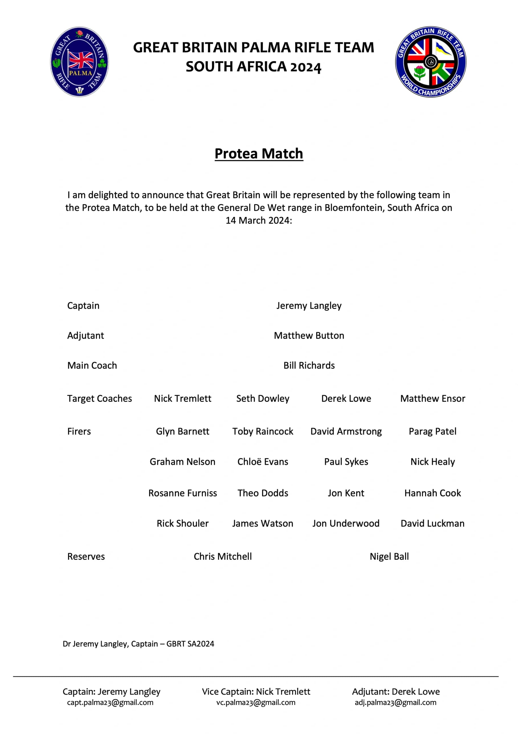 Protea Team Announced